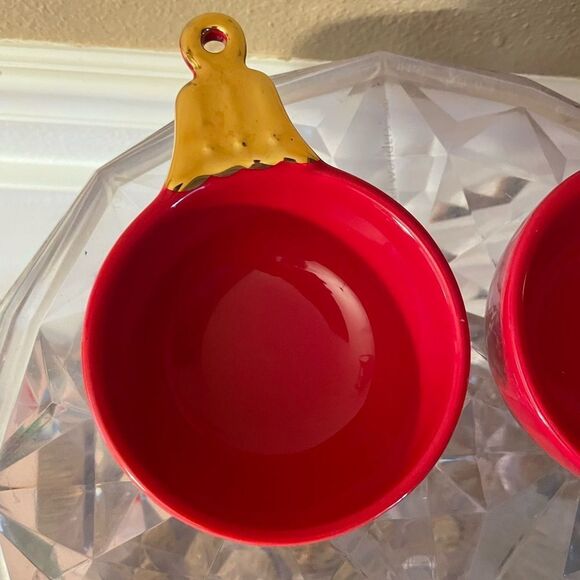 Department 56 Green and Red Christmas Ornament Stoneware Snack Bowls - Picture 4 of 16